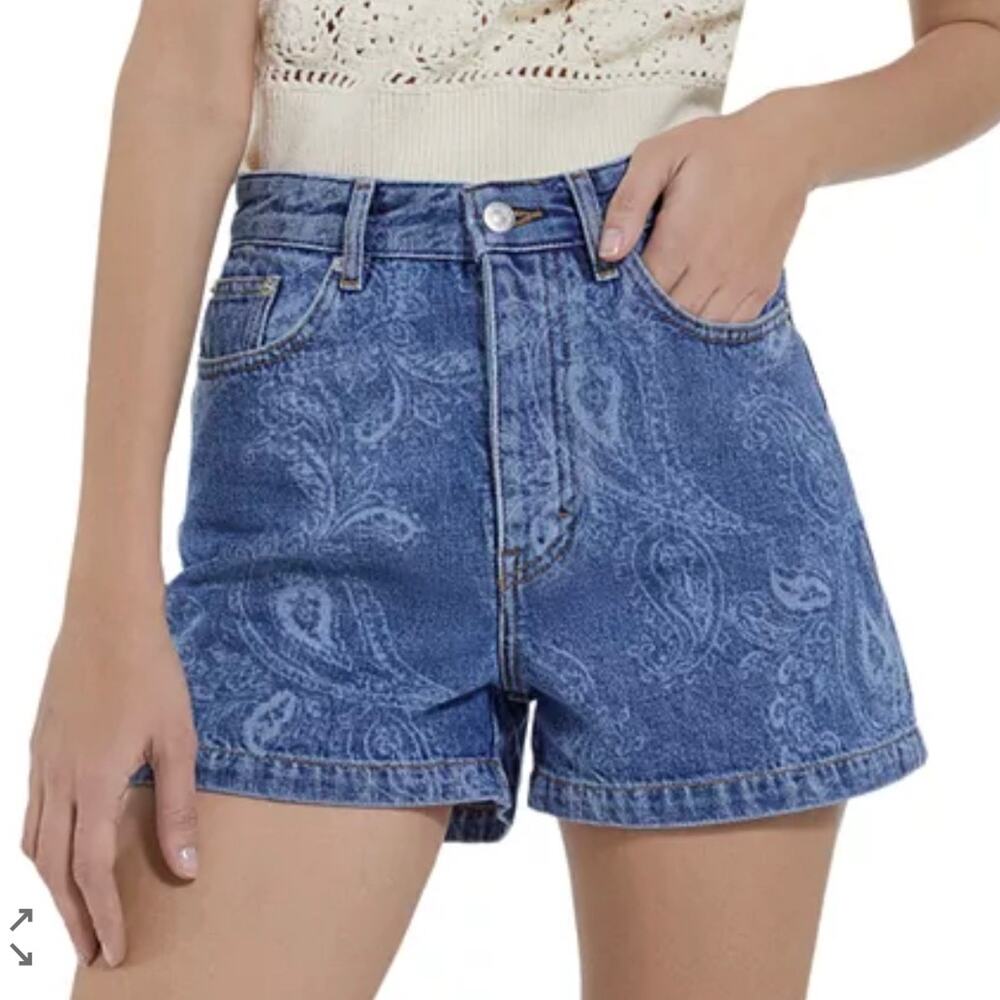 The Kooples Paisley Festival High Rise Jean Short Women's 2 Blue